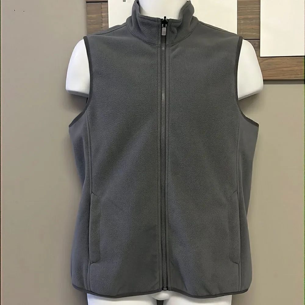 Land’s End Outfitters Unisex Gray Zip-Up Fleece Vest with Pockets- Medium